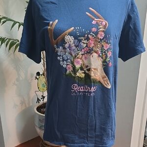 Delta Blue Women's Tee with Floral Deer Design